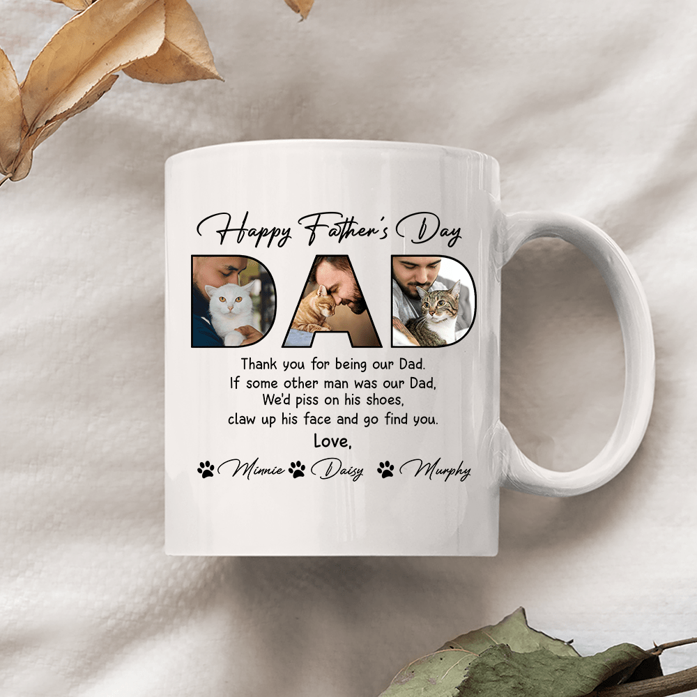Custom coffee mug featuring a personalized cat photo, perfect for cat lovers and as a Father's Day gift by Sipengrave.