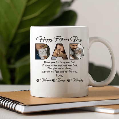 Personalized Sipengrave coffee mug with custom cat photo, perfect for cat lovers and cat dad Father's Day gift.