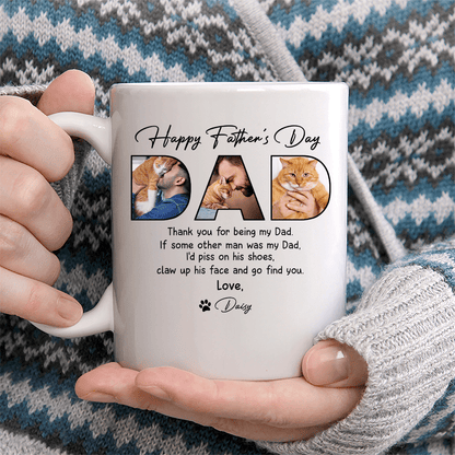 Custom Sipengrave coffee mug featuring a personalized cat photo, perfect for cat lovers and Father's Day gifts.