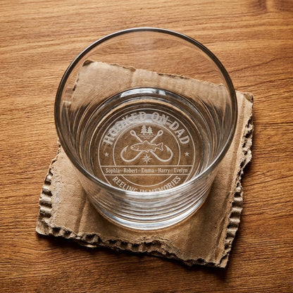 "Hooked on Dad" Personalized Fishing Gift for Dad – Engraved Whiskey Glass - Sipengrave