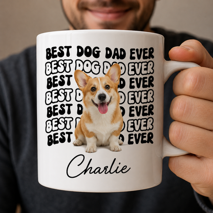 Personalized Best Dog Dad Mug with Custom Corgi Photo and Name