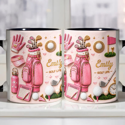 Golf Life With Pink Golf Bag And Clubs Design - Personalized Custom Accent Mug - GOLF034_AMUG