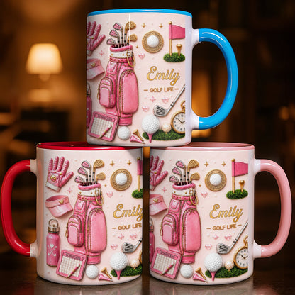 Golf Life With Pink Golf Bag And Clubs Design - Personalized Custom Accent Mug - GOLF034_AMUG