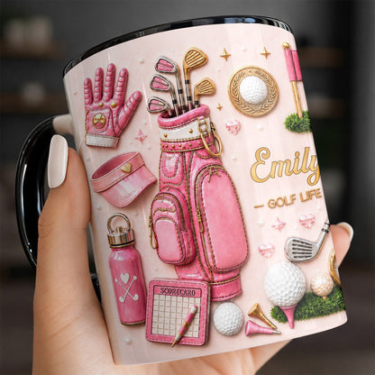 Golf Life With Pink Golf Bag And Clubs Design - Personalized Custom Accent Mug - GOLF034_AMUG