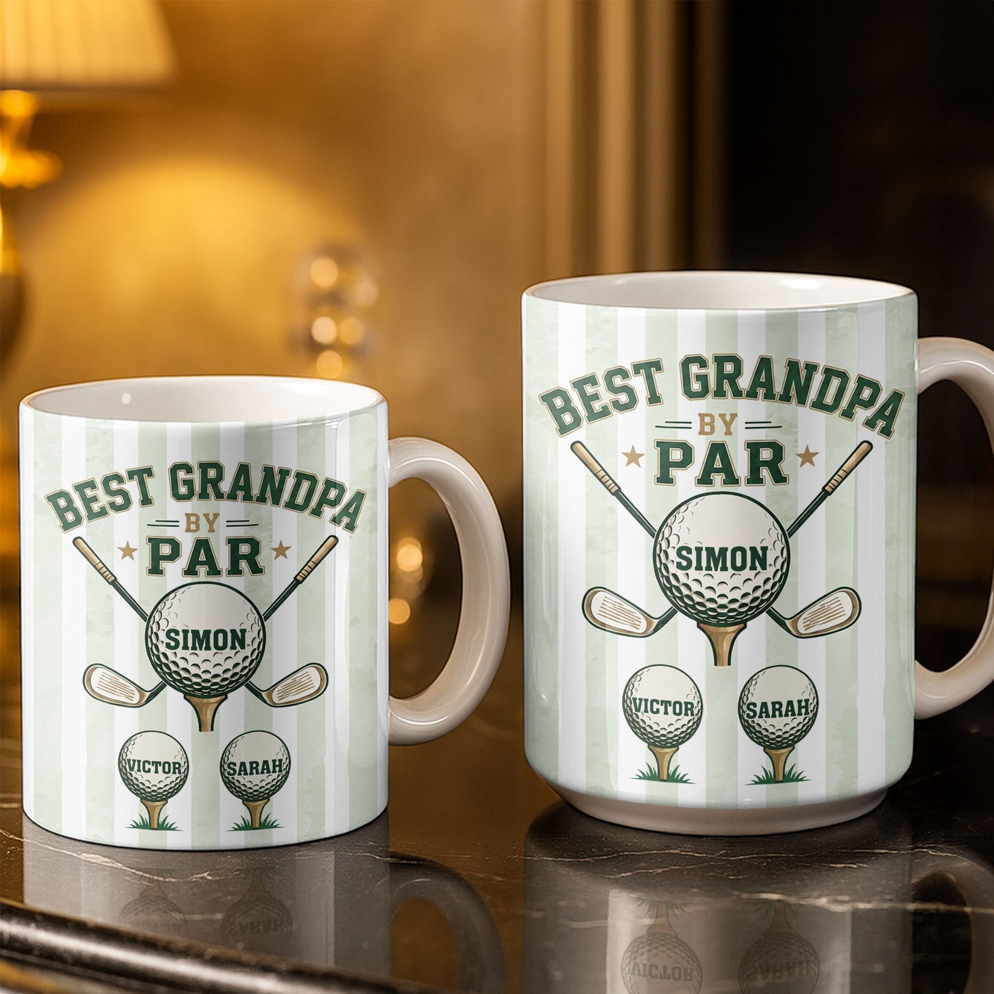 Personalized Sipengrave golf coffee mug for grandpa featuring "Best Grandpa By Par" design and custom name, perfect for golf-loving grandfathers.