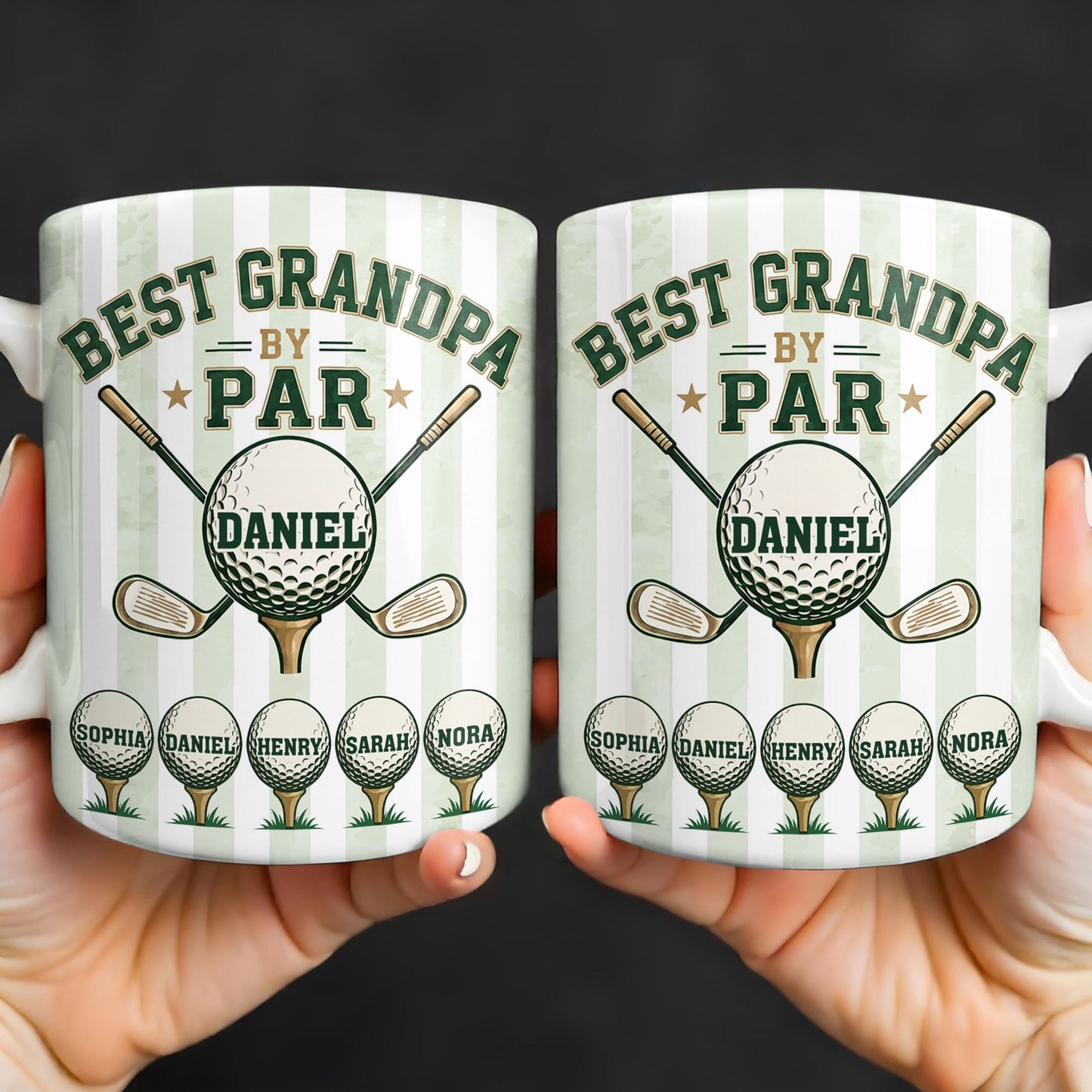 Personalized Sipengrave golf-themed coffee mug for grandpa with custom name, perfect for golf lovers and family gifts.
