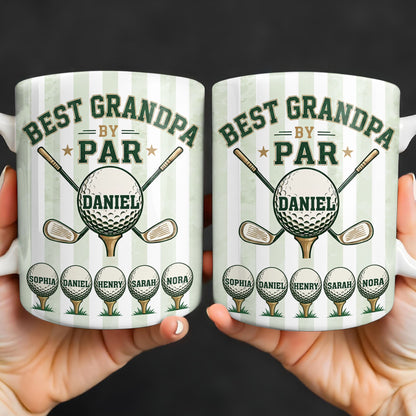 Personalized Sipengrave golf-themed coffee mug for grandpa with custom name, perfect for golf lovers and family gifts.