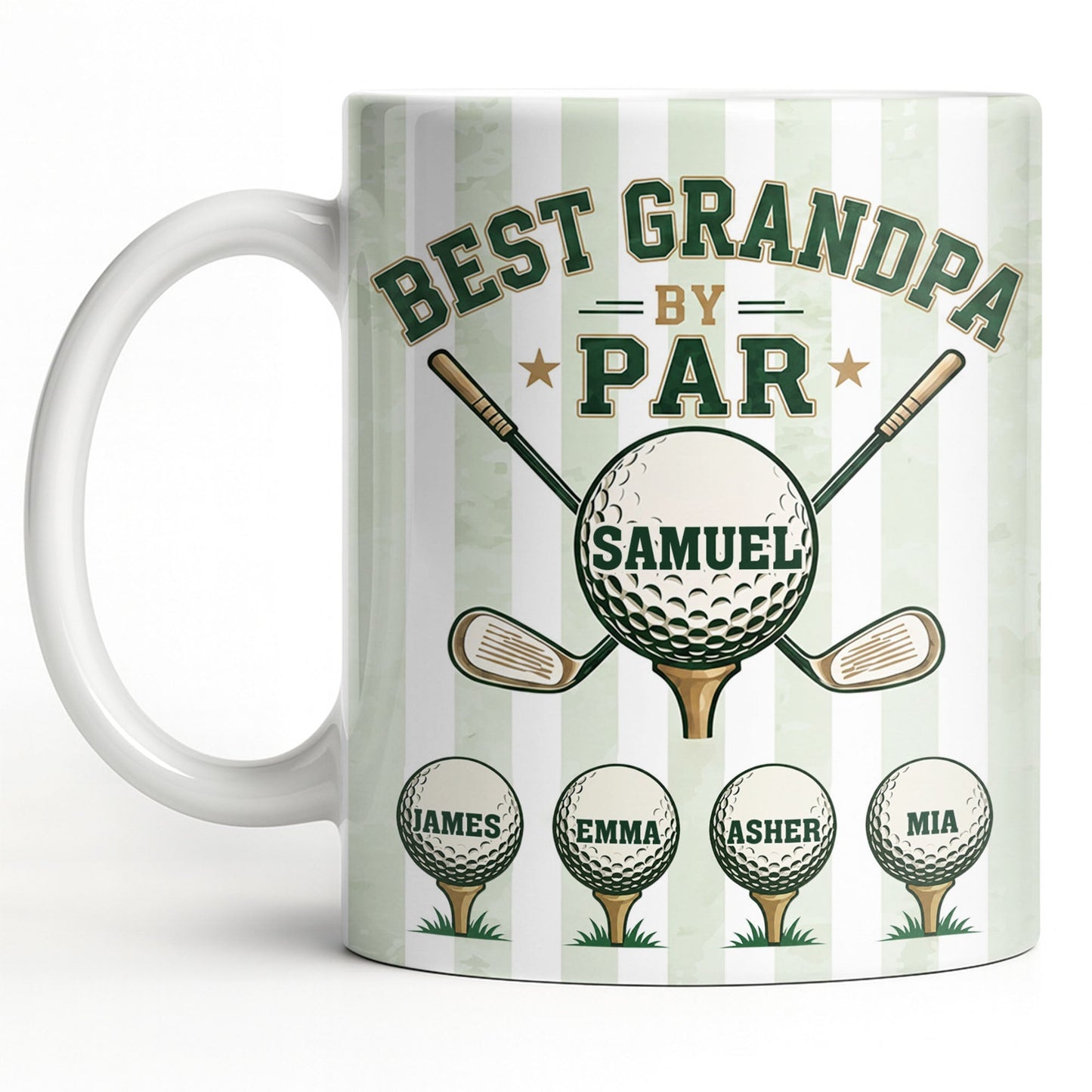 Personalized Sipengrave golf coffee mug for grandpa with custom name and "Best Grandpa By Par" design, ideal for golf-loving grandfathers.