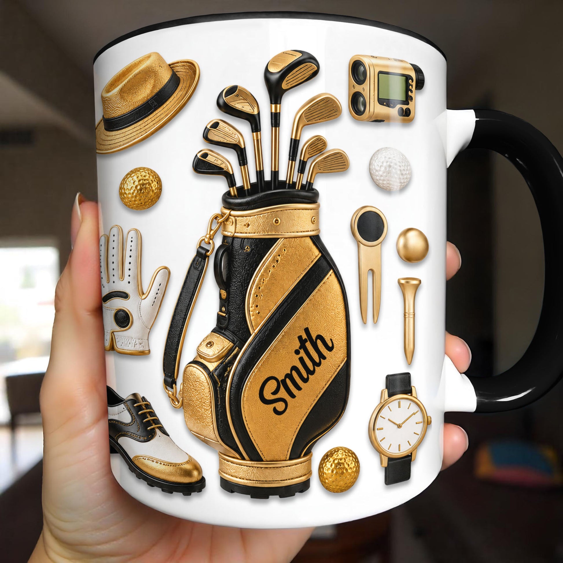 Golf Lovers Professional Bag And Gold Equipment 3D Effect - Personalized Custom Accent Mug - GOLF032_AMUG