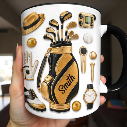 Golf Lovers Professional Bag And Gold Equipment 3D Effect - Personalized Custom Accent Mug - GOLF032_AMUG