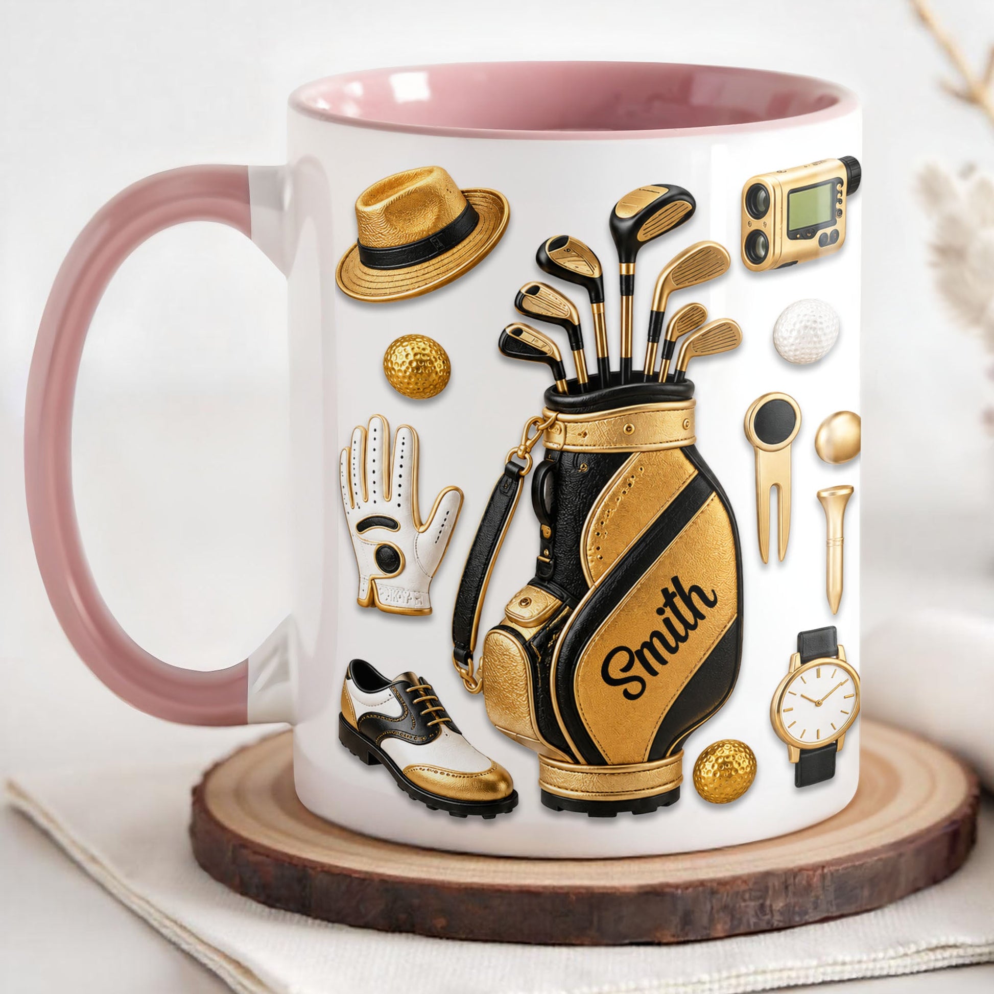 Golf Lovers Professional Bag And Gold Equipment 3D Effect - Personalized Custom Accent Mug - GOLF032_AMUG