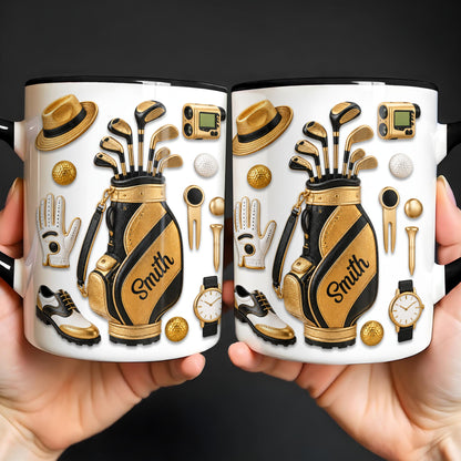 Golf Lovers Professional Bag And Gold Equipment 3D Effect - Personalized Custom Accent Mug - GOLF032_AMUG