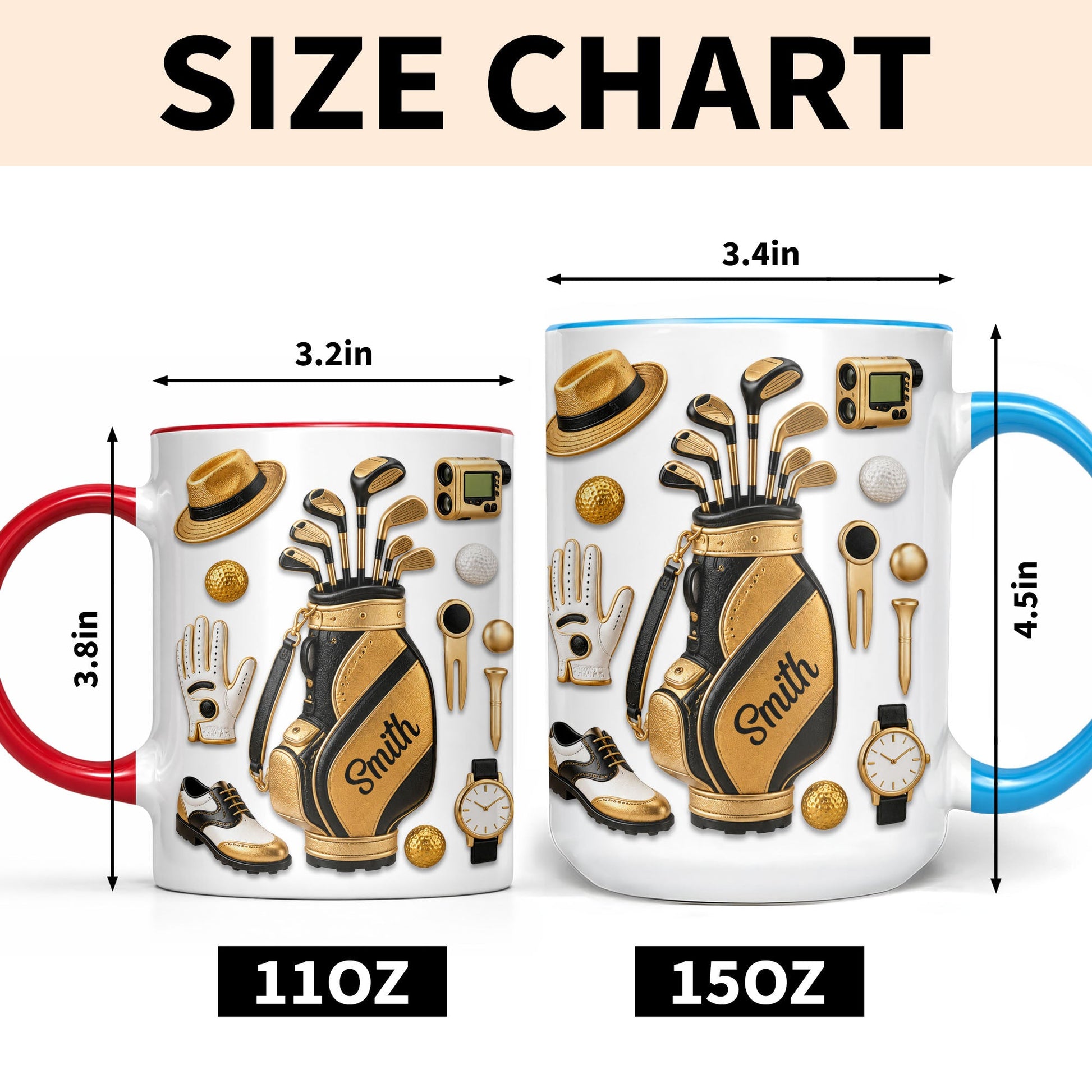 Golf Lovers Professional Bag And Gold Equipment 3D Effect - Personalized Custom Accent Mug - GOLF032_AMUG