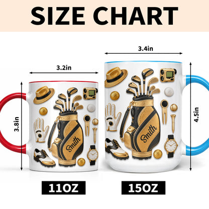 Golf Lovers Professional Bag And Gold Equipment 3D Effect - Personalized Custom Accent Mug - GOLF032_AMUG