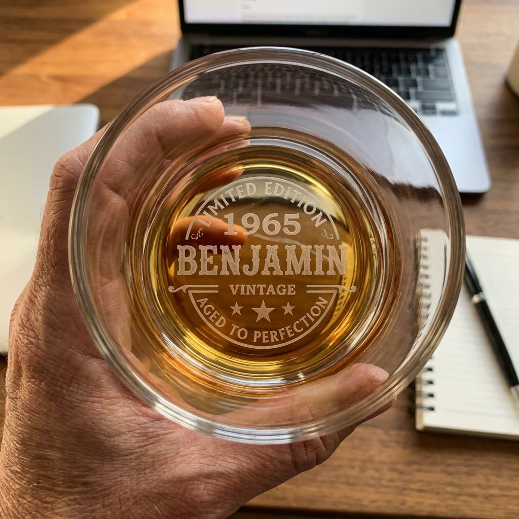 Personalized Whiskey Glass – Custom Engraved "Aged to Perfection" Birthday Gift - Sipengrave