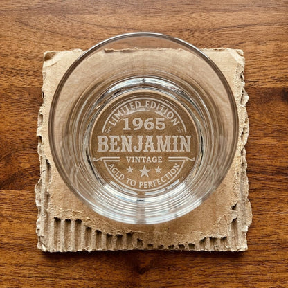 Personalized Whiskey Glass – Custom Engraved "Aged to Perfection" Birthday Gift - Sipengrave