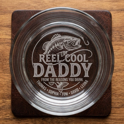 Personalized Fishing Gift for Dad – Custom Whiskey Glass – "Reel Cool Daddy" - Sipengrave