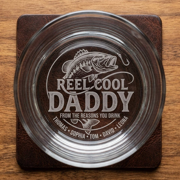 Personalized Fishing Gift for Dad – Custom Whiskey Glass – "Reel Cool Daddy" - Sipengrave