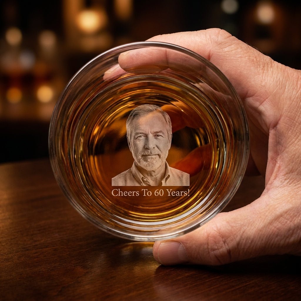 Personalized Whiskey Glass with Photo – Custom Engraved Gift for Men - Sipengrave