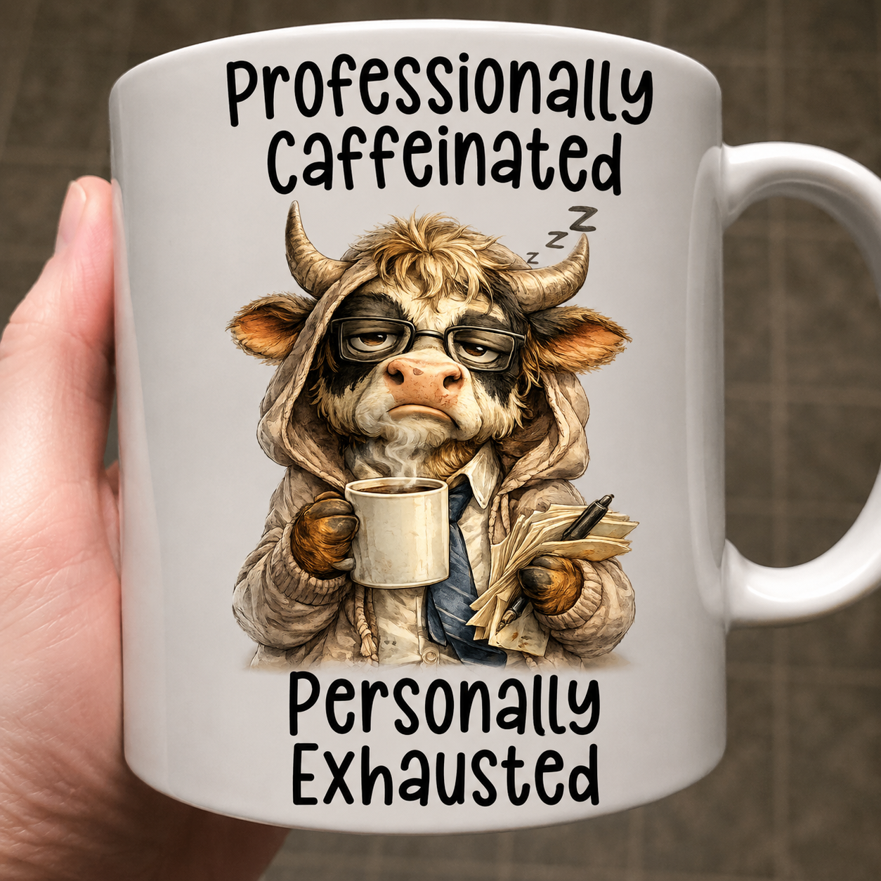 Funny coworker gift mug for office workers powered by coffee.