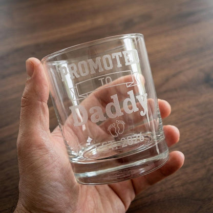 Promoted to Daddy Engraved Whiskey Glass — Custom EST. Year New Dad Gift - Sipengrave