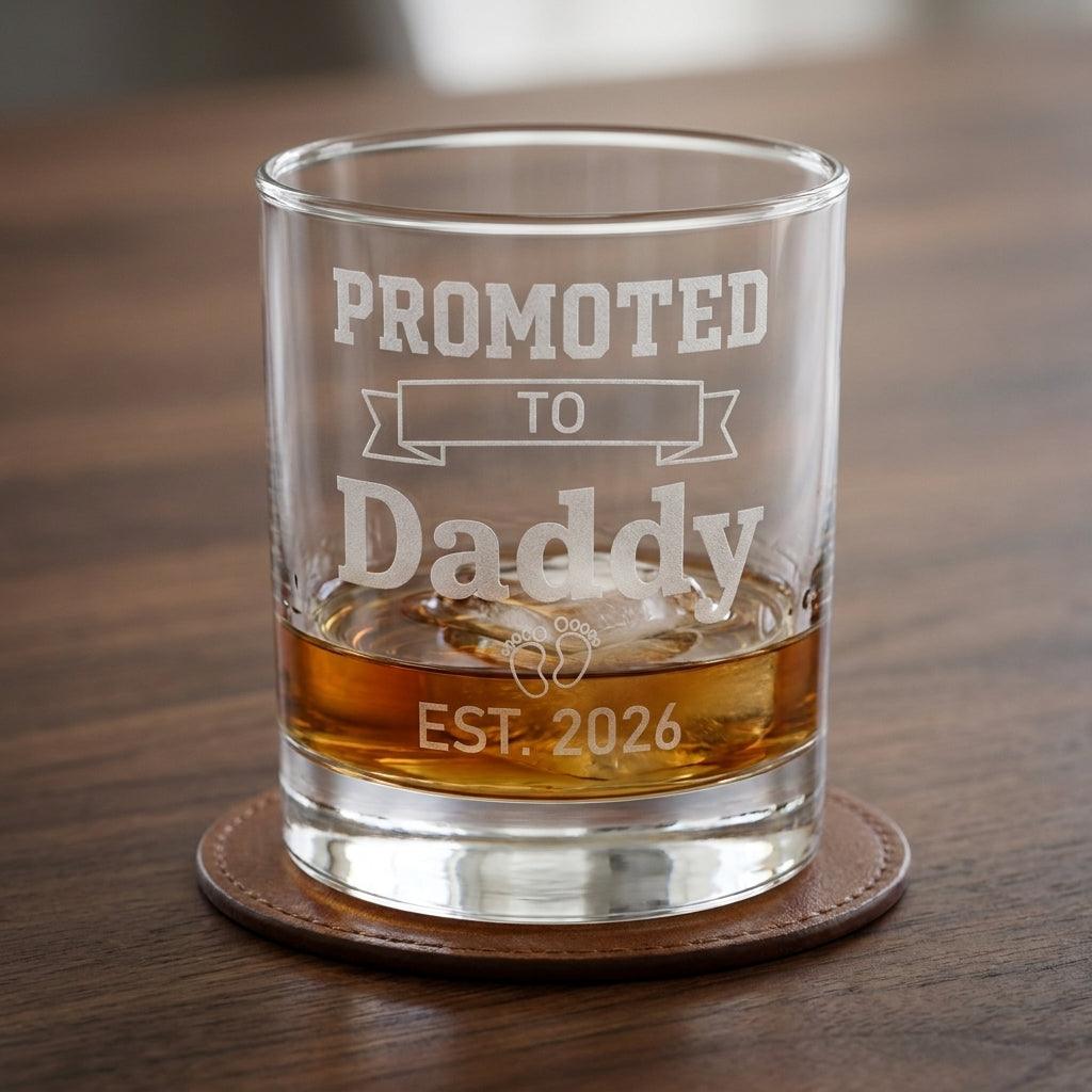 Promoted to Daddy Engraved Whiskey Glass — Custom EST. Year New Dad Gift - Sipengrave