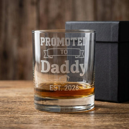 Promoted to Daddy Engraved Whiskey Glass — Custom EST. Year New Dad Gift - Sipengrave