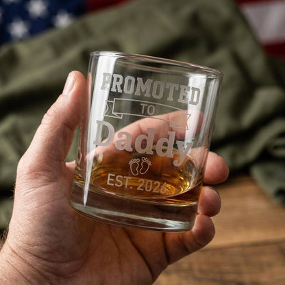 Promoted to Daddy Engraved Whiskey Glass — Custom EST. Year New Dad Gift - Sipengrave