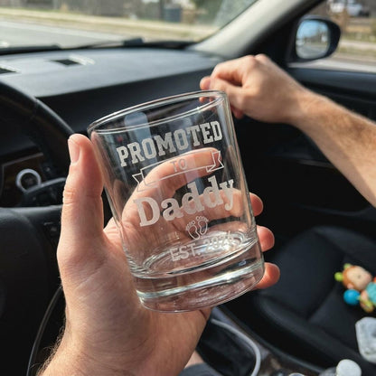 Promoted to Daddy Engraved Whiskey Glass — Custom EST. Year New Dad Gift - Sipengrave