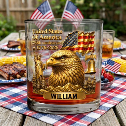America 250th Anniversary Whiskey Glass – Personalized Eagle Gift For Men