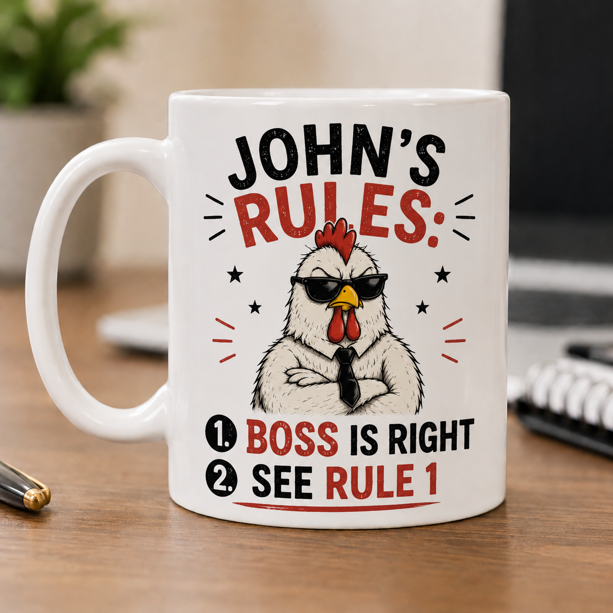 Personalized Name's Rules boss mug by Sipengrave