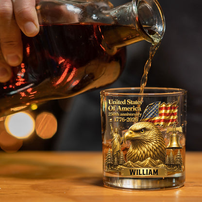 Personalized America 250th Anniversary Whiskey Glass | Custom Eagle Patriotic Gift For Men
