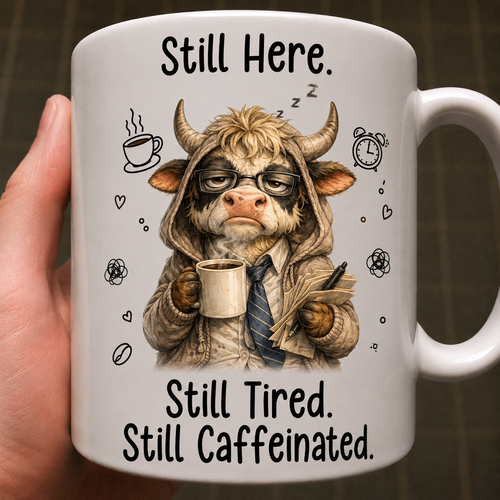 Funny Coworker Mug - "Still Here. Still Tired. Still Caffeinated." - Fun Gift For Coworkers, Friends & Family - Personalized