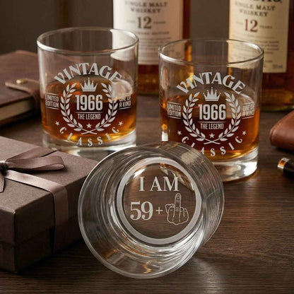 Vintage 1966 Engraved Whiskey Glass - 60th Birthday Whiskey Gift for Men - Sipengrave